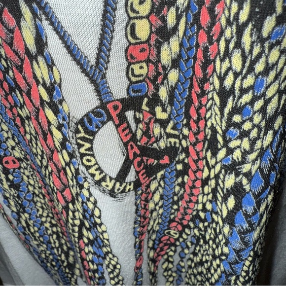 LAUREN MOSHI T Shirt Black White Hippie Girl Colourful Harmony Peace Love Size L - Picture 5 of 11